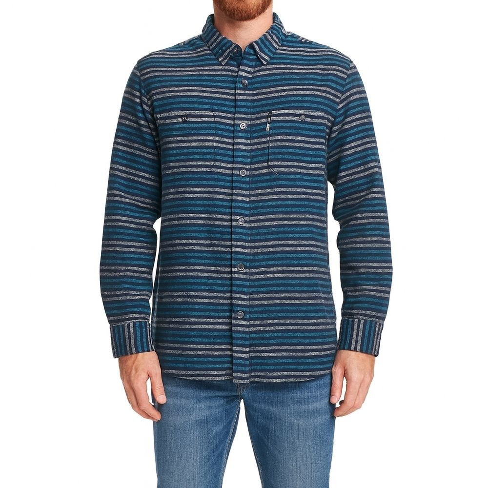 Levis Mens Blue Striped Linen Button Up Size M casual Grunge Coastal Everyday